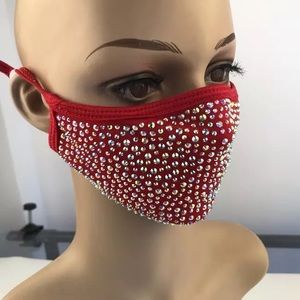 KIDS RED/AB Rhinestone Bling Face Mask
